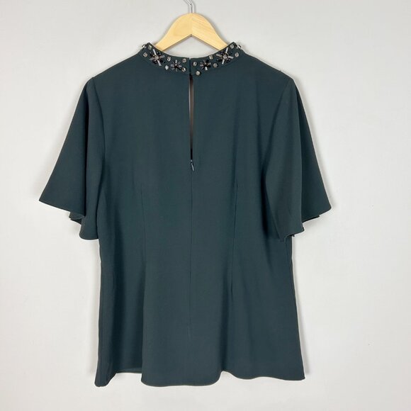 Ann Taylor Beaded Neck Cutout Top Size 12 Dark Gray Flutter Sleeve Blouse Women' - Picture 5 of 7